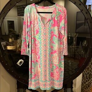 Lilly Pulitzer Nadine Dress in Prosecco Pink. UPF 50+ Sun Protection. XL